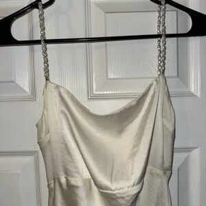 Cream Satin Dress with Pearl Straps